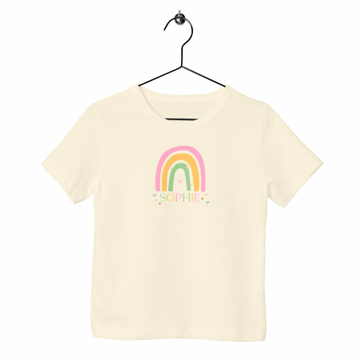 Kinder-T-Shirt mit Regenbogen und Namen - vorderseite_natürlich