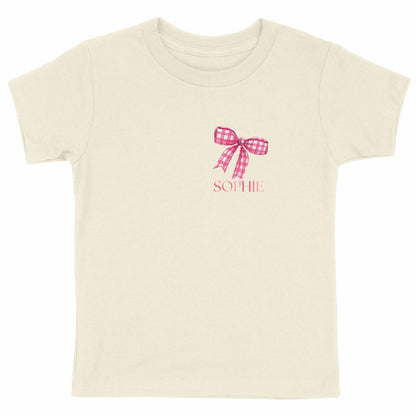 Kinder-T-Shirt mit Schleife und Namen - vorderseite_natürlich