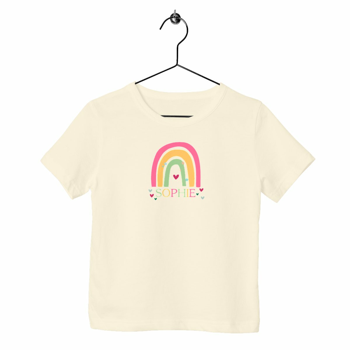 Schweres Kinder-T-Shirt mit personalisierbarem Regenbogen - vorderseite_natürlich