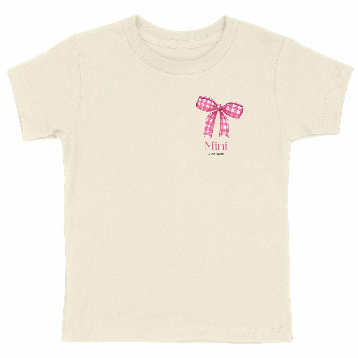 Kinder-T-Shirt, Personalisierbar Mini und Me mit Schleife rosa| 100% Bio-Baumwolle G.O.T.S - vorderseite_natürlich