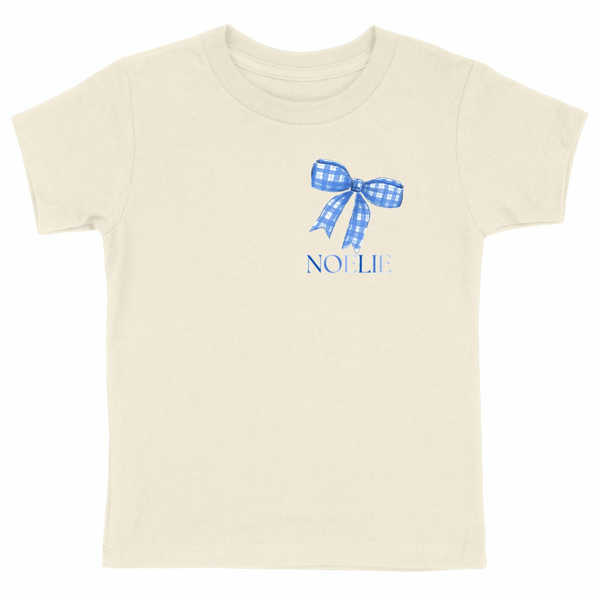 Schweres Kinder-T-Shirt mit persönlicher blauer Schleife - vorderseite_natürlich