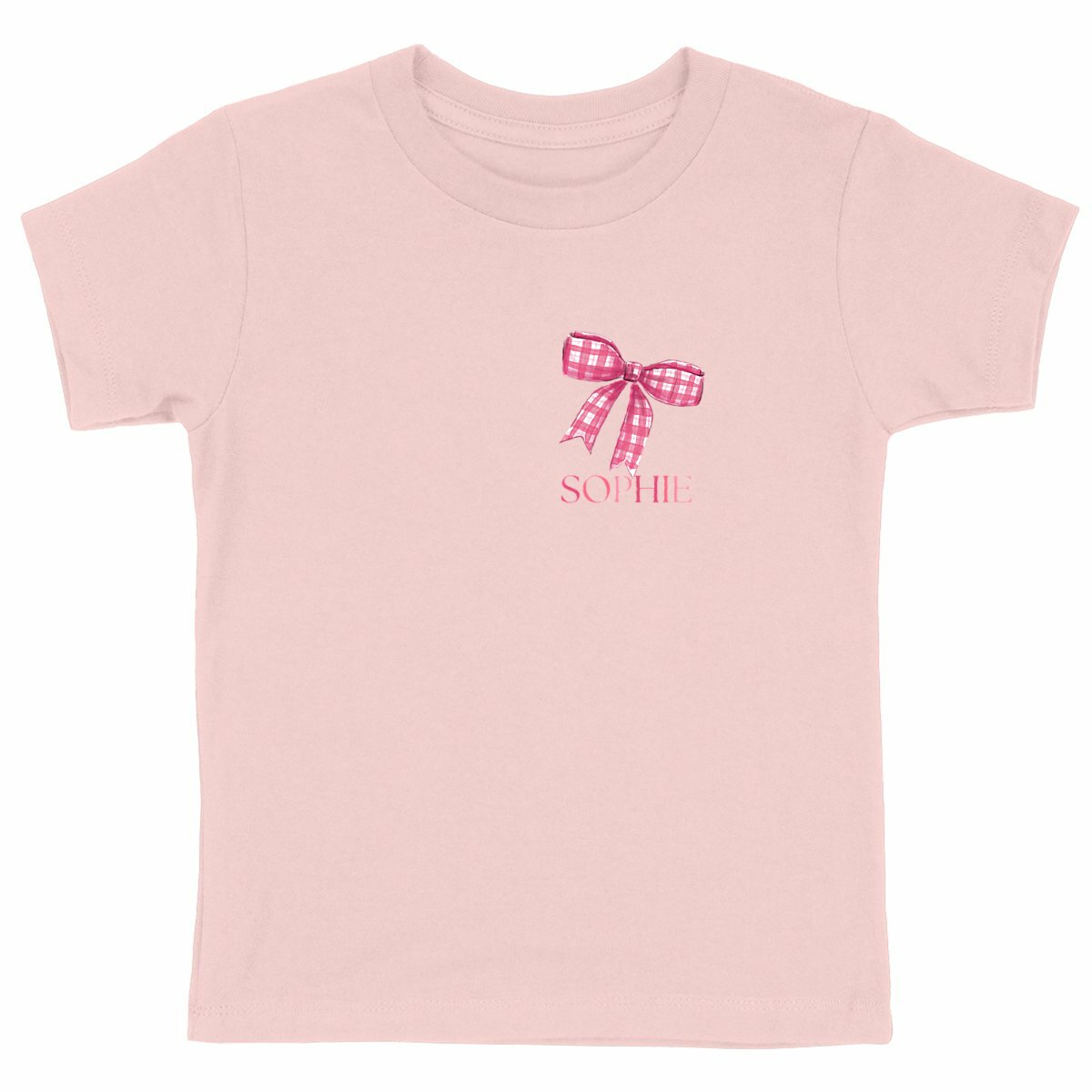 Kinder-T-Shirt mit Schleife und Namen - vorderseite_rosa