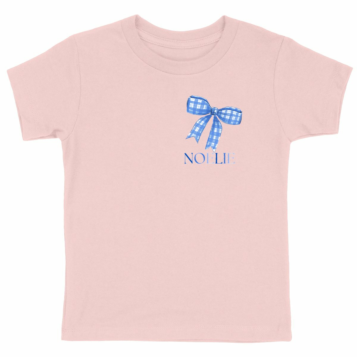 Schweres Kinder-T-Shirt mit persönlicher blauer Schleife - vorderseite_rosa