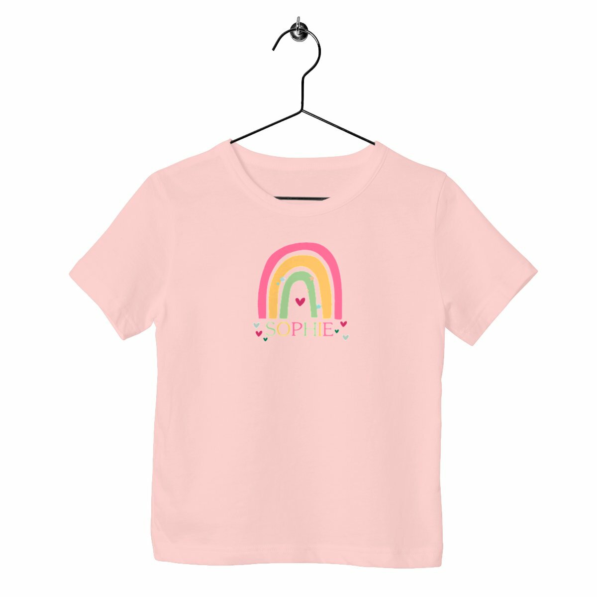 Schweres Kinder-T-Shirt mit personalisierbarem Regenbogen - vorderseite_rosa