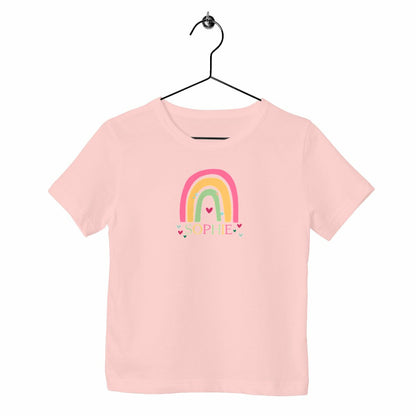 Schweres Kinder-T-Shirt mit personalisierbarem Regenbogen - vorderseite_rosa
