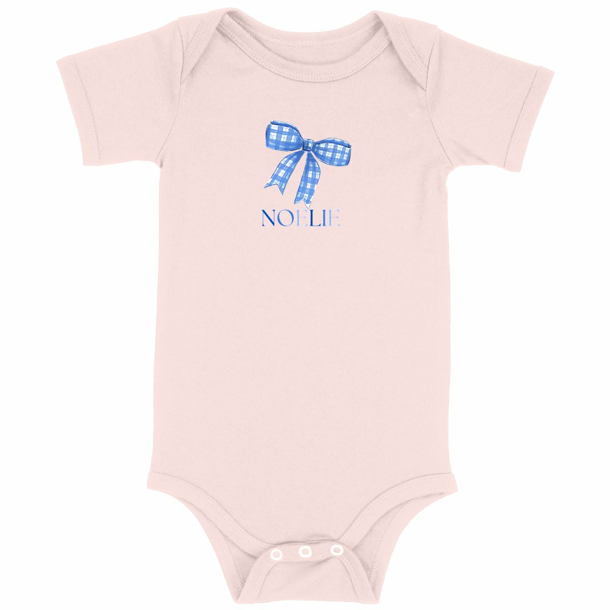 Baby Bodysuit – Baby Body Schleife Blau mit Name - vorderseite_rosa