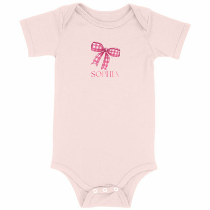 Baby Bodysuit – Niedlicher Baby Body mit rosa Schleife und Name - vorderseite_rosa