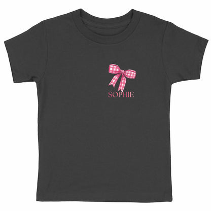 Kinder-T-Shirt mit Schleife und Namen - vorderseite_schwarz
