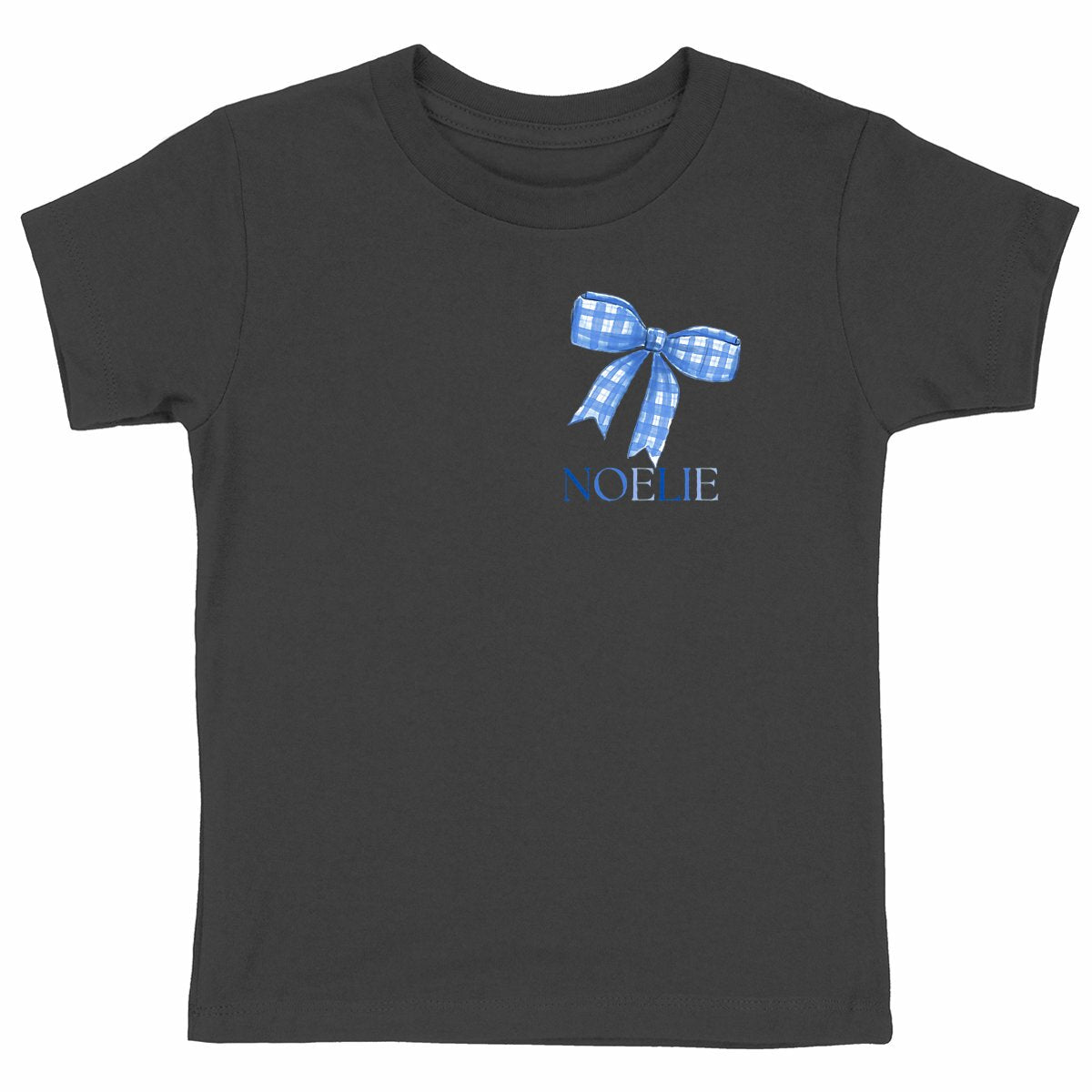 Schweres Kinder-T-Shirt mit persönlicher blauer Schleife - vorderseite_schwarz