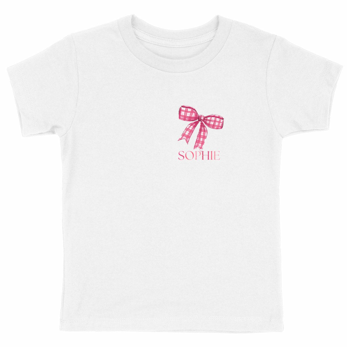 Kinder-T-Shirt mit Schleife und Namen - vorderseite_weiß