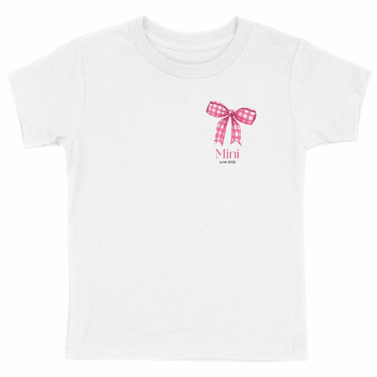 Kinder-T-Shirt, Personalisierbar Mini und Me mit Schleife rosa| 100% Bio-Baumwolle G.O.T.S - vorderseite_weiß