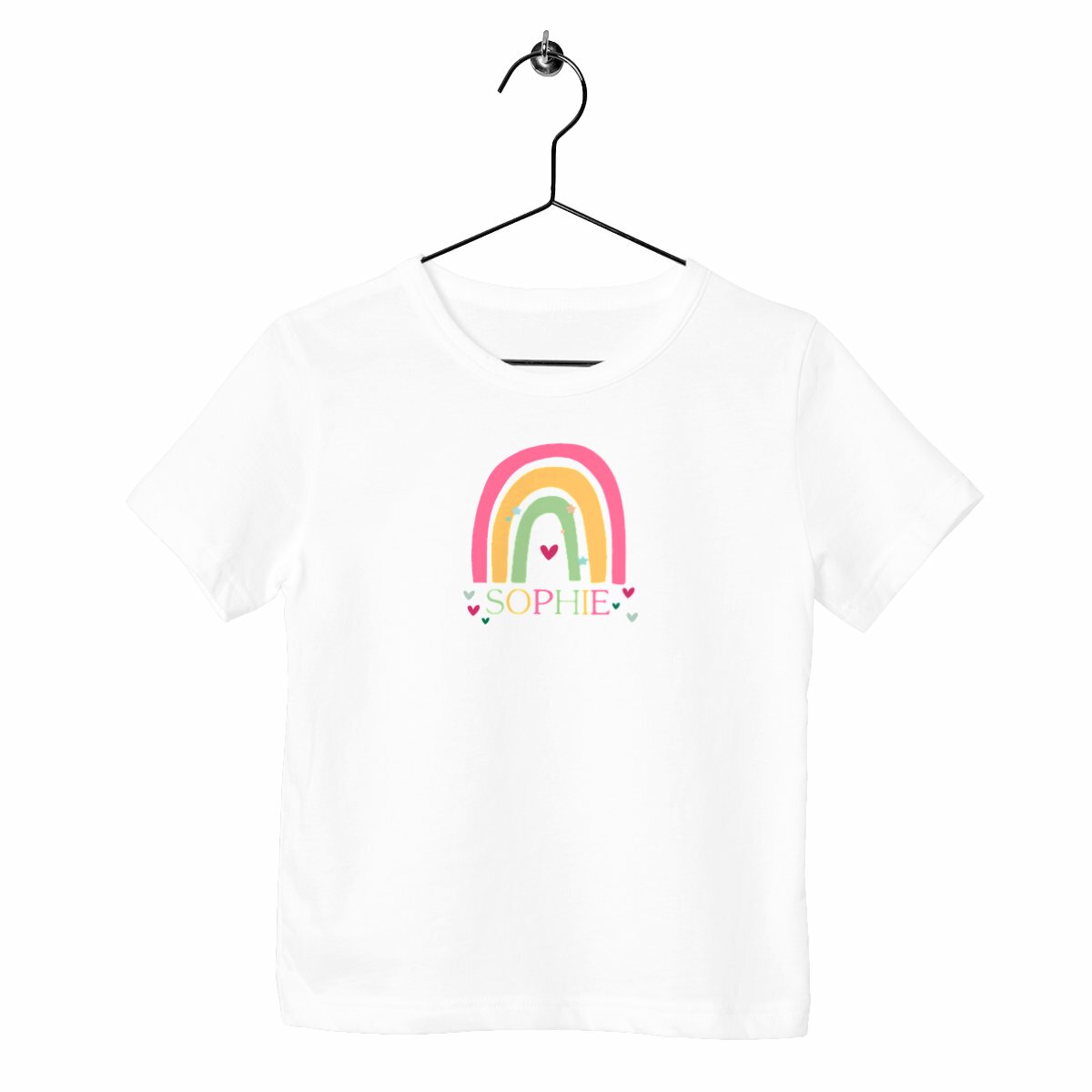 Schweres Kinder-T-Shirt mit personalisierbarem Regenbogen - vorderseite_weiß