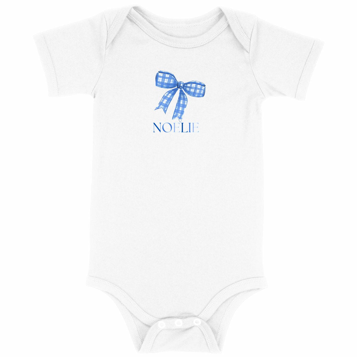 Baby Bodysuit – Baby Body Schleife Blau mit Name - vorderseite_weiß